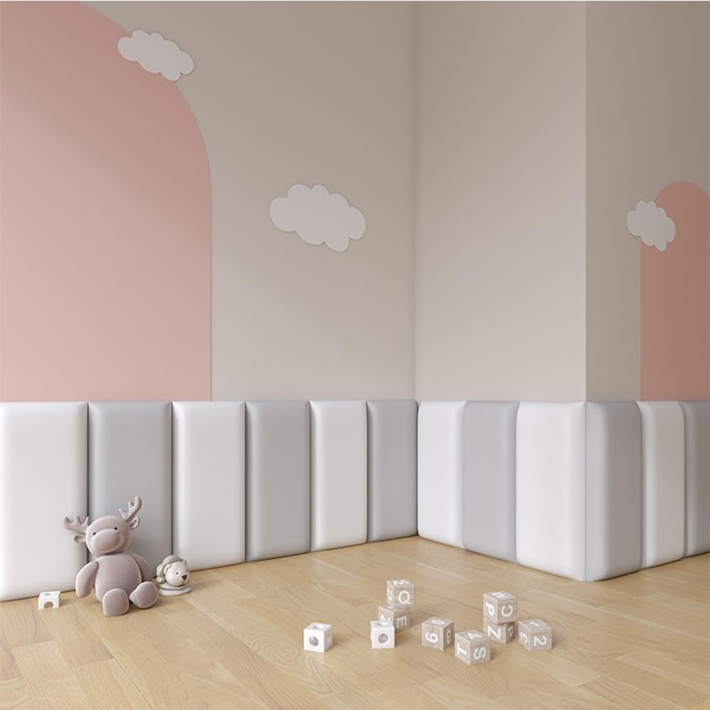 Rembourrage Mural Anti-Collision pour Enfant, Panneaux Muraux Rembourrés,Autocollants Muraux 3D, Panneaux Tête Lit, Tatami Stickers Muraux pour Chambre Coucher,Crèche,E,30x60cm 5Pcs