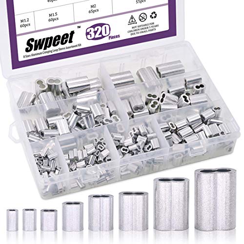 Swpeet 320 Stks 8 Maten Aluminium Krimpen Loop Mouw Kabel Metalen kap Assortiment Kit voor Draad Kabel en Kabel of Iets Anders Vereist Sterke Kabel
