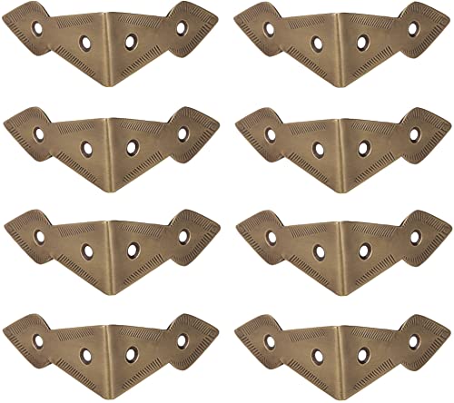 Image of Set of 8 Brass 90 Degree Spade Trunk Corners, Antique Brass Finish, Edge Guard Table Cabinet Protector, Decorative Corner Brackets