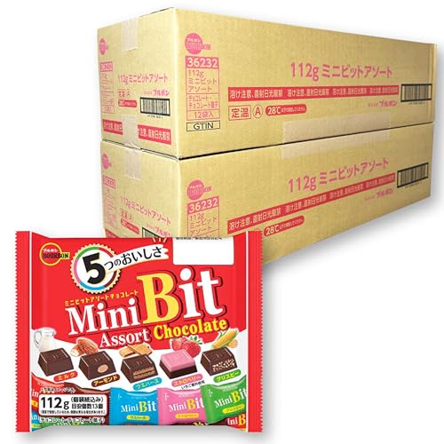ブルボン ミニビットアソート 112g ×24袋セット PSJBOX ケース販売 ひとくち チョコレート アソート 個包装 お菓子 大袋 ミルク ストロベリー アーモンド ウエハース クリスピー