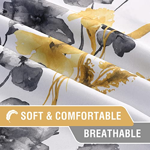 Image of BFAM Floral Print 120% Blackout Curtain with Black Linning at Back, Floral Print Curtains for Living Room /Bedroom Thermal Insulated Energey Saving, Catteleya Yellow, 12 Feet,Pack of 1 Curtain