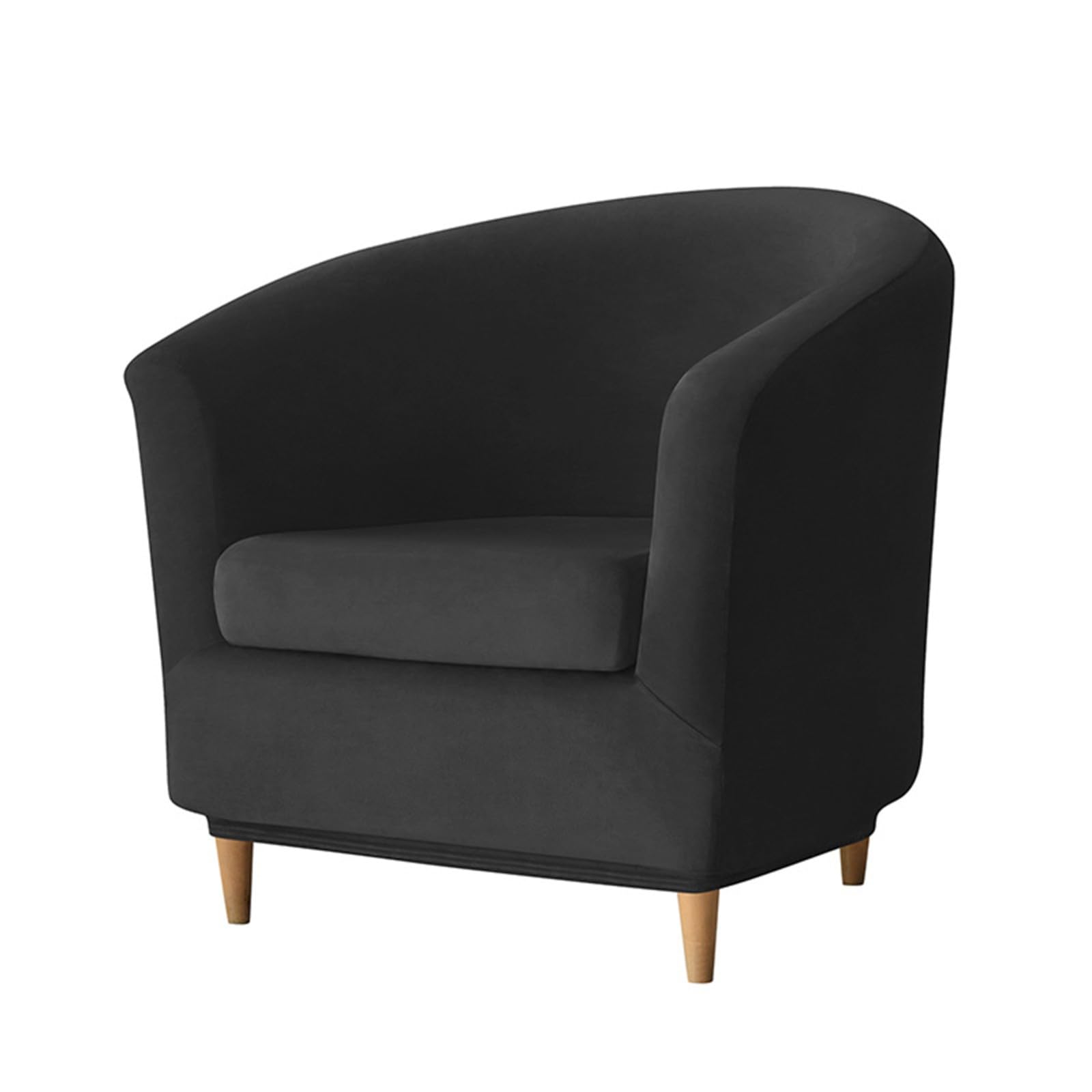 WYLEBER 2 Piece Club Chair Covers,Stretch Soft Velvet Tub Chair Slipcovers with Seat Cushion Cover,for Club Bar Living Room Office Reception(Black)