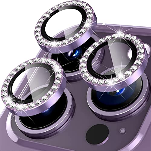 LOXXO®Diamond Camera Lens Protector Compatible for iPhone 14 Pro/iPhone 14 Pro Max, [Anti-Scratch] Premium Tempered Glass Film Aluminum Alloy Lens Ring Cover (DEEP PURPLE Diamond)
