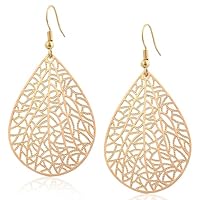 Blattgold Ohrringe für Frauen 14K Gold vergoldet Teardrop Ohrringe Handmade Dangly Tropfen Ohrringe für Geschenk