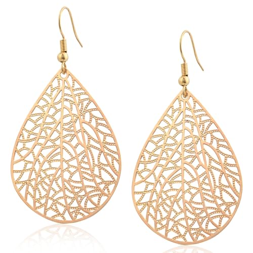 Blattgold Ohrringe für Frauen 14K Gold vergoldet Teardrop Ohrringe Handmade Dangly Tropfen Ohrringe für Geschenk