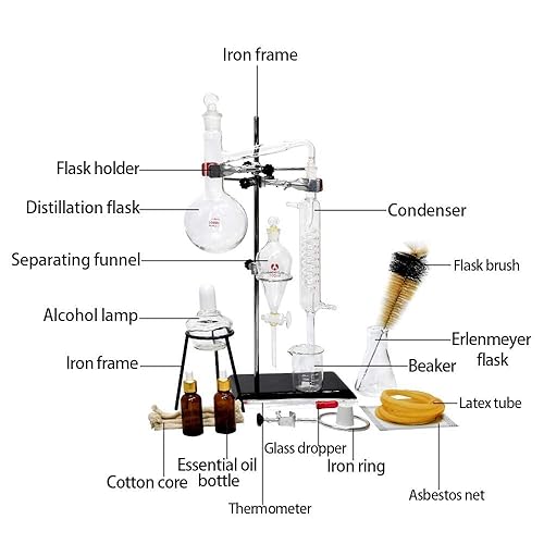 Miniatura 3 de Destilador casero Destilación para hacer tu propio aceite esencial, Moonshine, 3.3 Boro Alcohol Distiller Chemistry Lab Glassware Kit,Glass