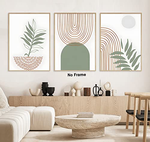 Boho Abstract Wall Art Prints Sage Green Boho Posters Mid Century Modern Pictures For Wall Sage Green Botanical Prints Green Abstract Line Wall Art Sage Green And Beige Wall Decor 16X24Inch No Frame #TOP2
