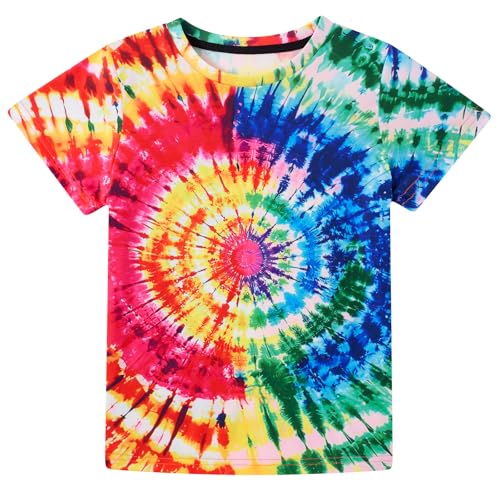 Vieille Kids Tie Dye Shirt Girls Boys Short Sleeve T-Shirts Hippies Senior Tees Tops 7-12 Years