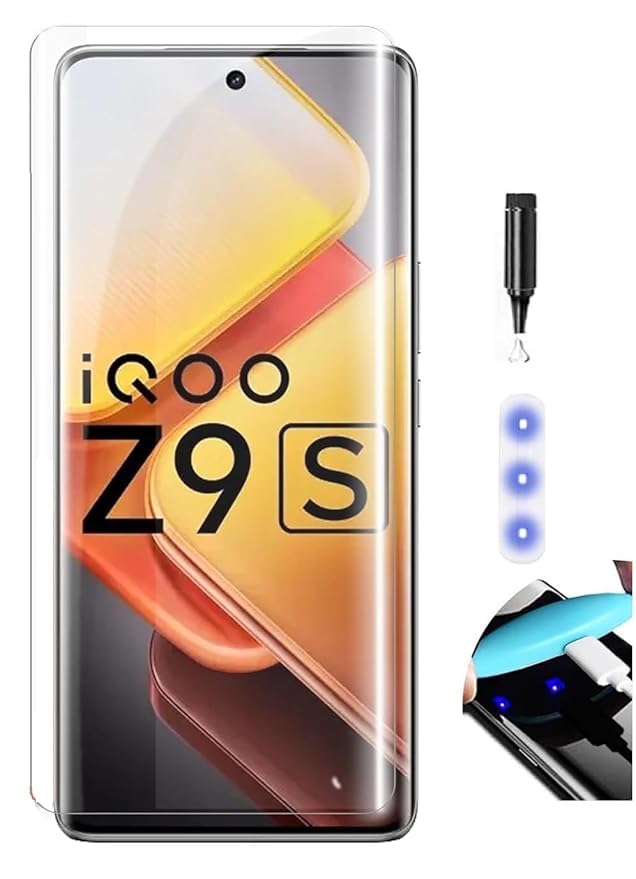 Image of Tempered Glass Screen Protector Compatible For Iqoo Z9S Pro 5G With (3D UV) Edge-To-Edge Protector And With Easy Installation Kit