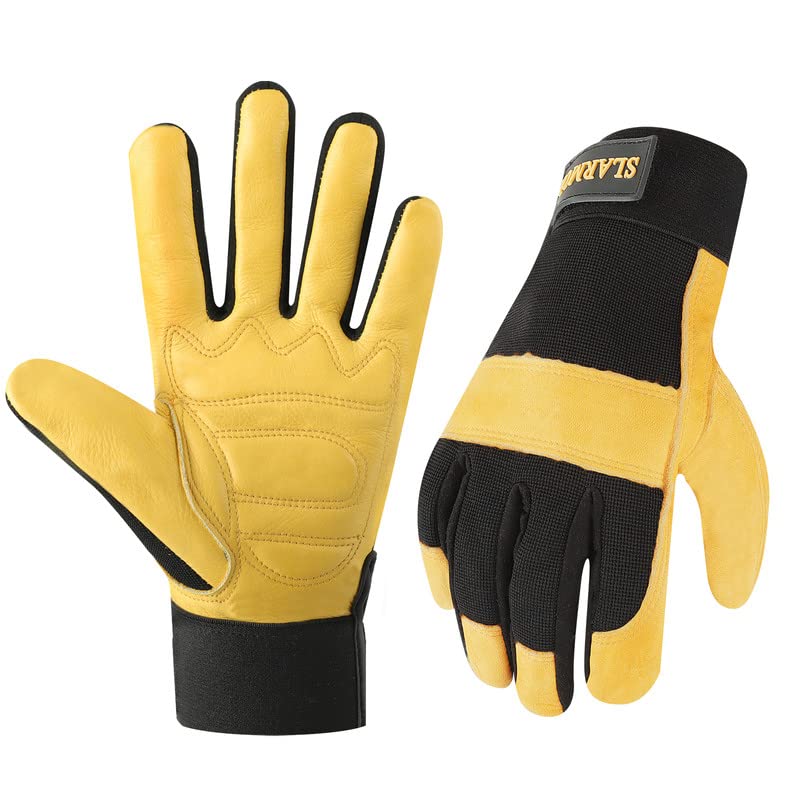SLARMOR Gants de Jardinage en Cuir de Vachette–Respirant–Gants de Travail pour Jardin Anti-épines et Anti-Coupures - Gants de Jardin avec Poignet Extensible -L