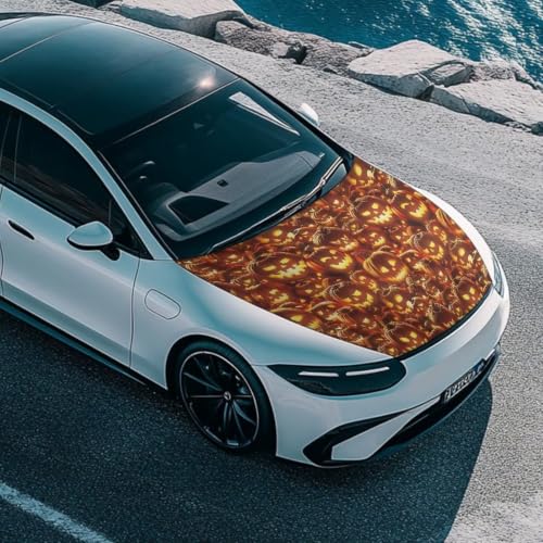 Image of Car Hood Cover Jack O Lantern Print Car Hood Protector Waterproof Universal Automotive Exterior Accessories Halloween Decorations for Compact Vehicles Sedans Trucks SUVs Pickup (59x39 Inch)