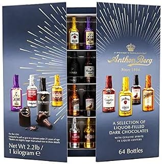 Anthon Berg Chocolate Liqueurs Chocolates Gift Set - Pack Of 64 Premium Liqueur Chocolates Bottle Shaped - 8 Famous Original Liquor Dark Chocolate Liquers Gift Set Adult Men Women