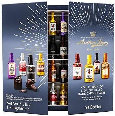 Anthon Berg Chocolate Liqueurs Chocolates Gift Set - Pack Of 64 Premium Liqueur Chocolates Bottle Shaped - 8 Famous Original Liquor Dark Chocolate Liquers Gift Set Adult Men Women