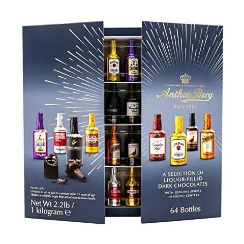 Anthon Berg Chocolate Liqueurs Chocolates Gift Set - Pack Of 64 Premium Liqueur Chocolates Bottle Shaped - 8 Famous Original Liquor Dark Chocolate Liquers Gift Set Adult Men Women Cover
