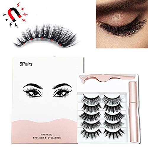 Preisvergleich Produktbild Cnwang [5 Paare] Wiederverwendbare Magnetische Wimpern, 2020 Verbesserter Wasserdichter Magnetischer 3D-Eyeliner Und Multi-Style-wimpern Mit Pinzette - Kein Kleber Erforderlich