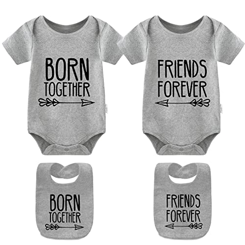 Image of YSCULBUTOL Baby Twins Bodysuits Best Friends Forever Baby Clothes Set with Bibs Girl Outfit with hat