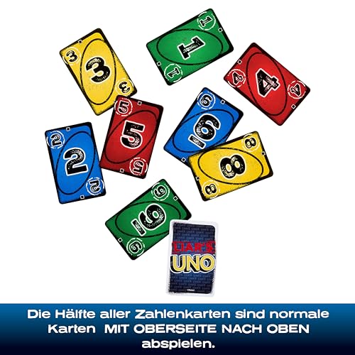 Mattel Games Liar‘s UNO Kartenspiel in Reise- und Aufbewahrungsdose für Erwachsene, Kinder, Familien, Partys und Spieleabende, Lege andere Spieler mit Bluffs und Täuschung herein, JLH68