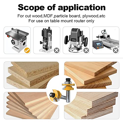 Image of 2PCS Round Over Style Rail and Stile Router Bits Set 1 /2 Inch Shank, 3 /8 Inch Cutting Depth, Up to 1 Inch Stock, Kitchen Cabinet Door Frame Shaper Cutters Raise Panel Making Router Bit Set