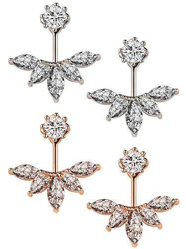 Sumind 2 Pairs Ear Jacket Crystal Ear Cuffs Leaf Feather Earrings Stud Earring, Silver and Rose Gold