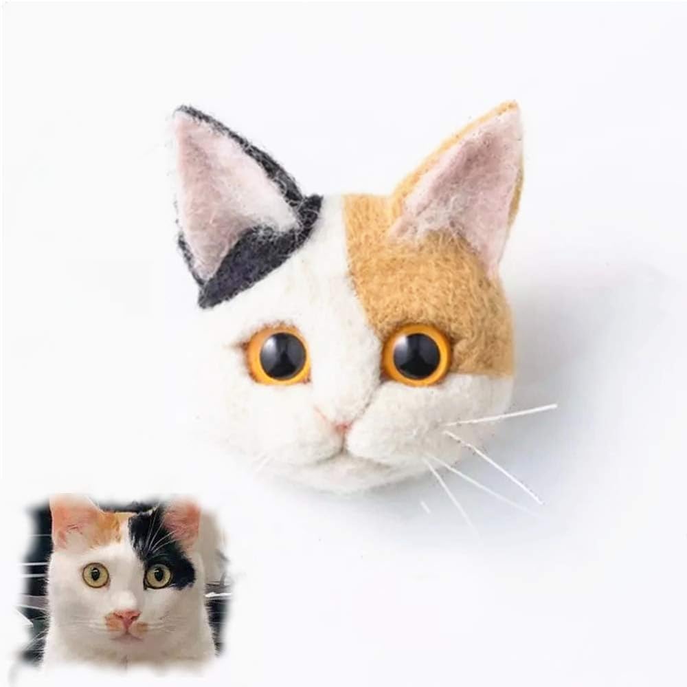T.F GHG DIY Wool Needle Felting Kit with Basic Needle Felting Tools,Video Tutorial,Easy for Beginners,Felted Cat Kitten Brooch,Animal(Calico Cat)