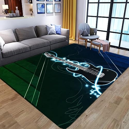 Buohwiwe Tapis Moderne 3D Guitare Rock Tapis Flanelle - Chambre Salon Chambre Enfant Tapis Guitare Rock Decoration Carpet - Antidérapante Moquette 100x150 cm
