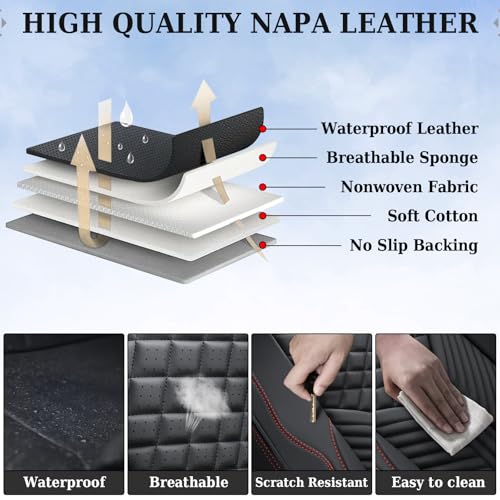 Image of Coverado Car Seat Covers Full Set, 5 Seats Leather Seat Covers for Cars, Waterproof Front and Rear Car Seat Protectors Cushions Universal Fit Most Vehicles (Black)