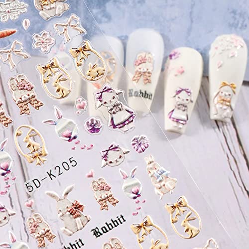 Sinsen Easter Nail Art Stickers Cute Bunny Nail Decals, 3Sheets 5D Embossed Easter Day Nail Art Supplies Cartoon Rabbit Butterfly Flower Nail Stickers For Acrylic Nails Women Easter Nail Decorations #TOP1