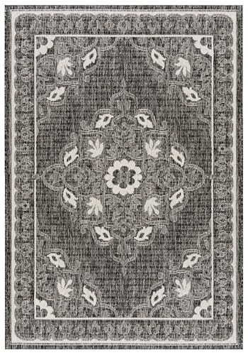 Mazovia Teppich Grau In/Outdoor-Teppich Rahmen, Pflanzlich, Vintage - Balkon, Terrasse, Patio, Pavillon - Kurzflor Rechteckig Oeko-TEX® Zertifikat Wasserdicht - 140 x 200 cm