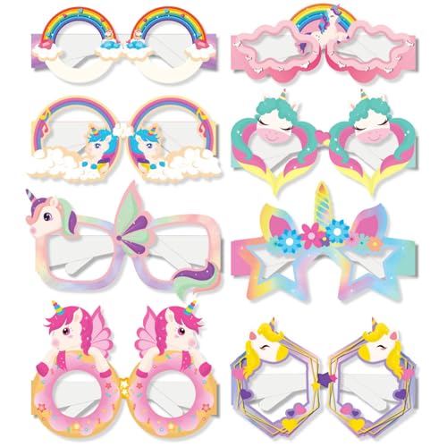 8 pièces Décoration de fête de Licorne Décoration de fête de Licorne Lunettes en Papier Photo Props pour thème de Licorne Décoration d'anniversaire...
