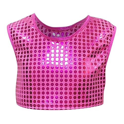 Haut de pom-pom girl pour enfant avec paillettes pour équipes de danse et activités préscolaires, Rose, 4-6 ans