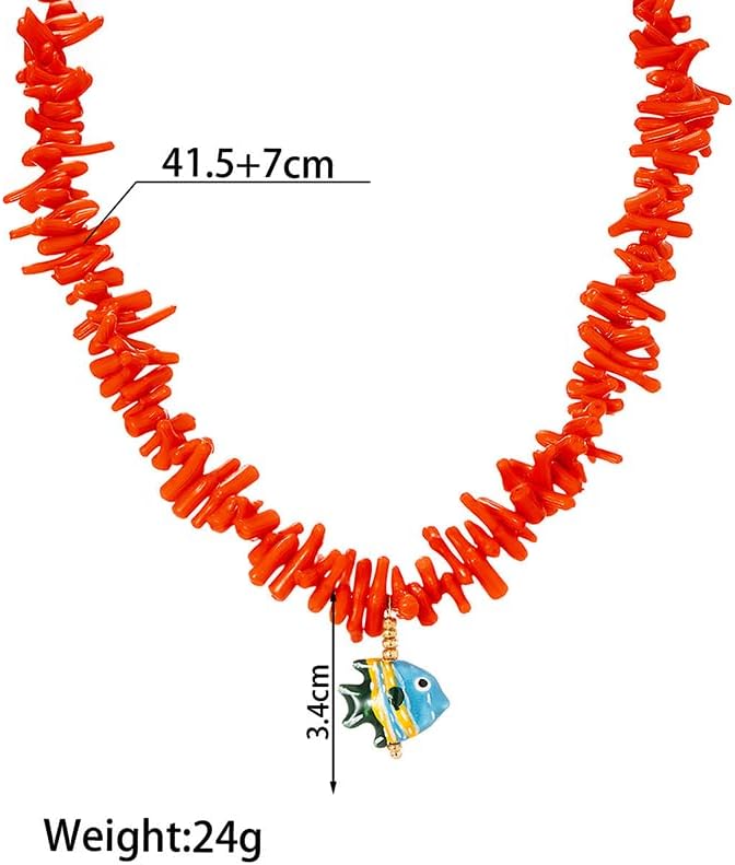 Fish Necklace For Women, Red Coral Chain With Ceramics Fish Pendant Sea Shell Beach Necklaces Statement Jewelry Gift - Image 7