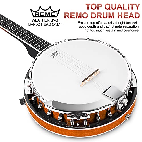 Vangoa Banjo 5 String Acoustic Electric Full Size Closed Back Set With Mahogany Resonator Remo Head Banjoe 24 Brackets With Geared 5Th Pegs For Beginners Adults #TOP3