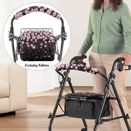 Image of Soft Walker Seat Covers, Cherry Blossom Universal Rollator Backrest and Seat Covers, Adjustable Accessories for Seniors Women Men