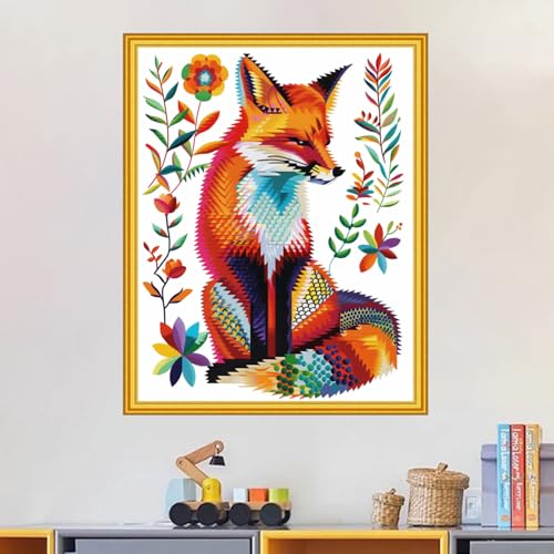 Image of Magxvouy Cross Stitch Kits Stamped Full Range of Embroidery Kits,Cross Stitch Patterns Needlework Kits for Beginners 11CT Printed Kits&Colorful Fox 16x20 inch