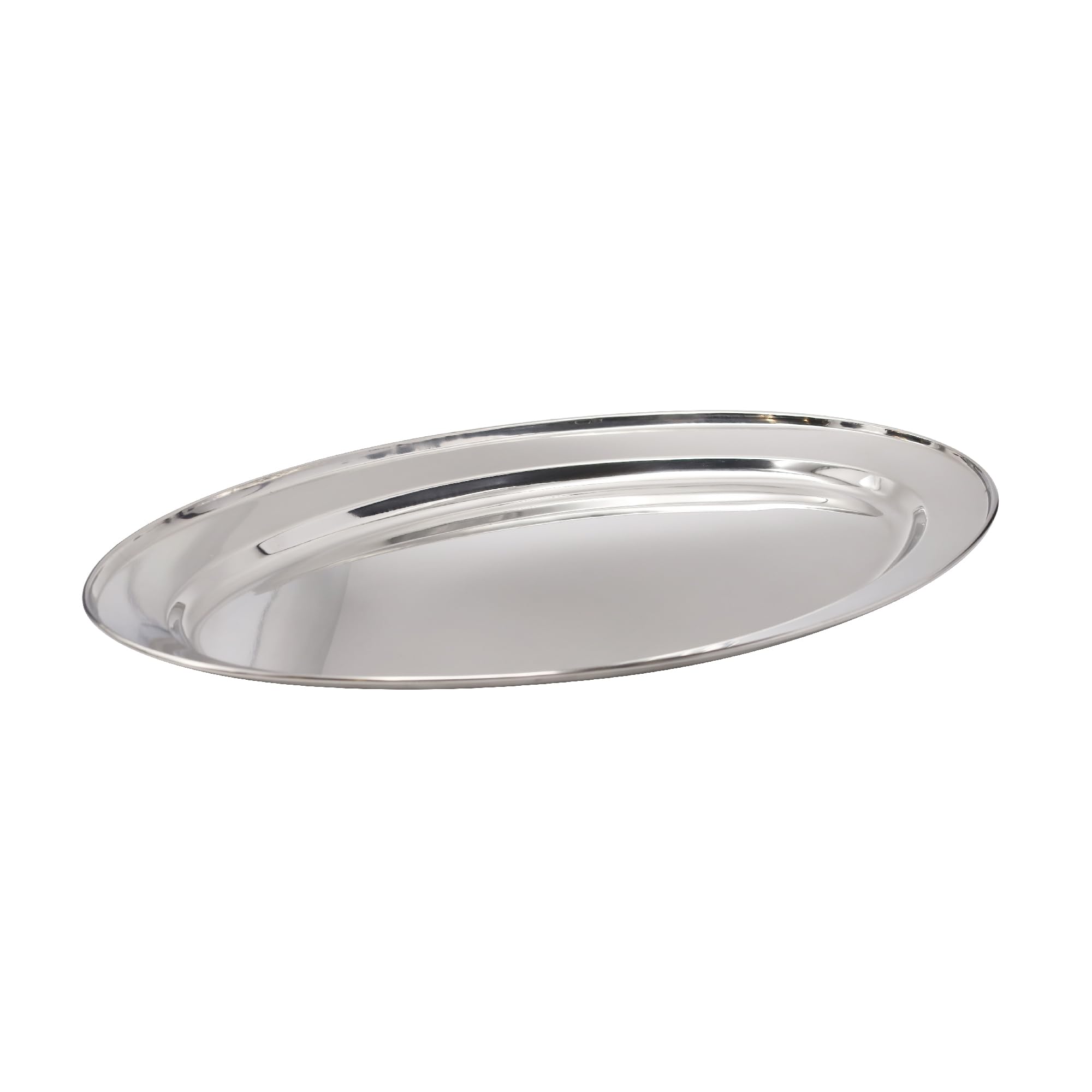 Buckingham Silver Mirror Polish Oval Serving Tray Heavy Gauge Plate Stainless Steel Durable Meat Platter For Restaurant Catering Parties Buffet Bbqs (50 Cm)