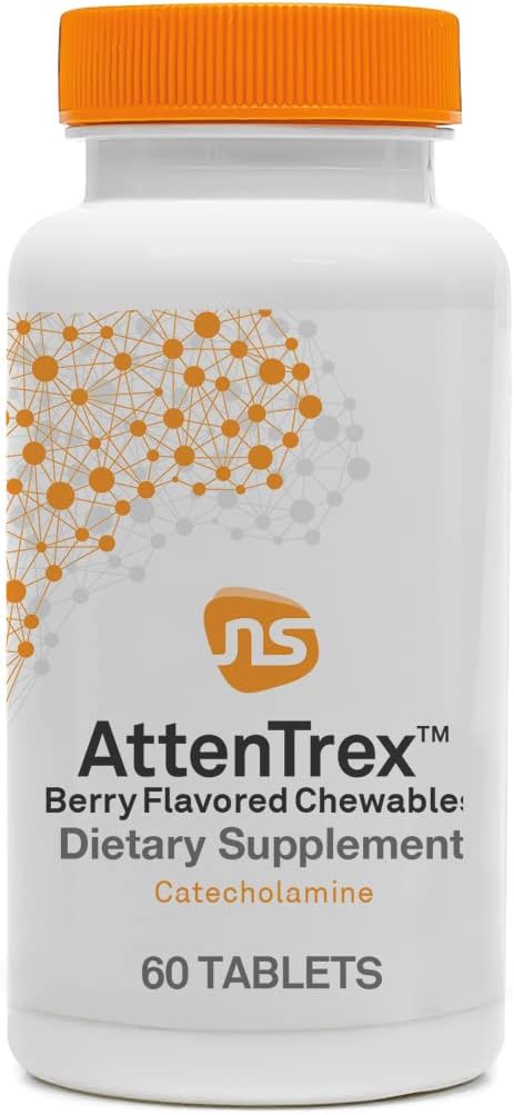 Neuroscience AttenTrex - Chewable Brain Supplements for Memory and Focus for Adults & Kids - Supports Dopamine, Epinephrine & Norepinephrine for Natural Energy, Attention & Cognitive Clarity (60 ct)