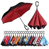 regenschirm rot schwarz Durable Windproof:The double layer inverted umbrella made of pongee cloth, durable black electric ribs and double layer ribs make the cars umbrella more sturdy, enhance its windproof effect