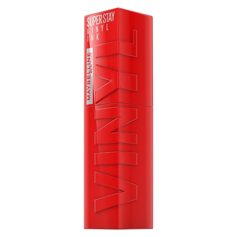 MaybellineNew York Lip Colour, Smudge-free, Long Lasting up to 16h, Liquid Lipstick, Shine Finish, SuperStay Vinyl Ink, 25 Red Hot