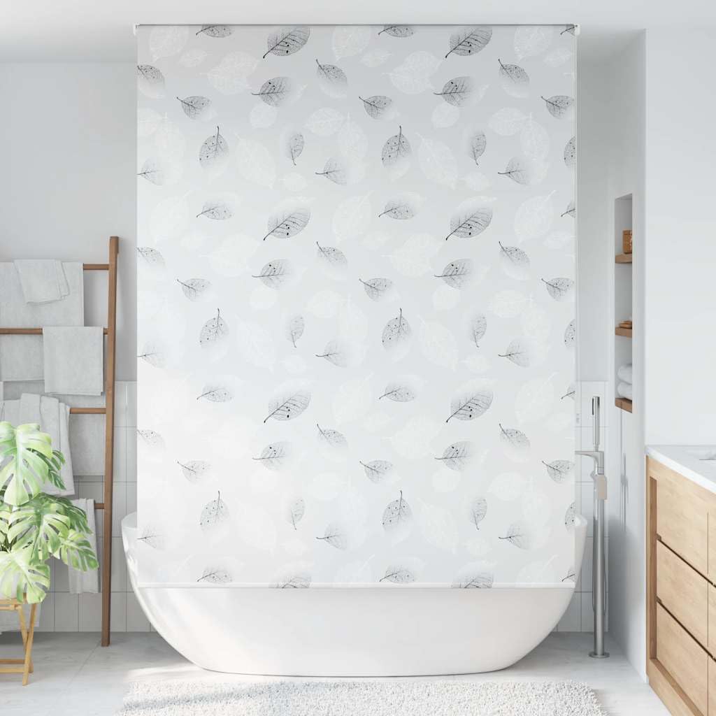 Store Enrouleur de Douche 160x240 cm, Largeur du Tissu 156 cm, Motif Feuilles, Stores Salle de Bain occultants imperméables PEVA, pour fenêtre et bac à Douche, Plafond, antidérapant Enfant