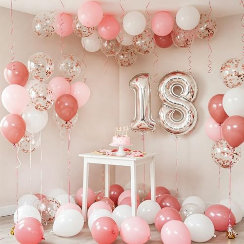 Image of SpecialYou.in Rubber Birthday Decoration Kit For Girls With Pastel Red, Pink & White Balloons For Decoration, 18 Birthday Decoration Items, Pinterest Finds Aesthetic Birthday Decor - 74 Pcs