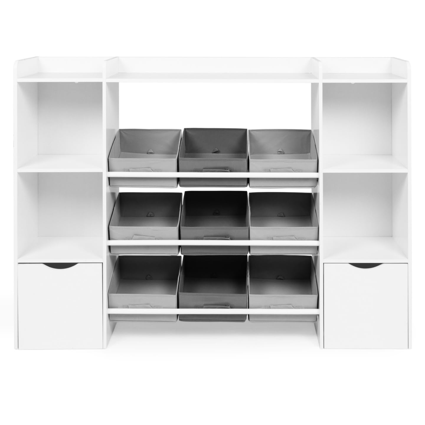 IDMarket - Meuble de Rangement Enfant Mana 7 étagères, 9 bacs en Tissu et 2 Cubes sur roulettes Blanc