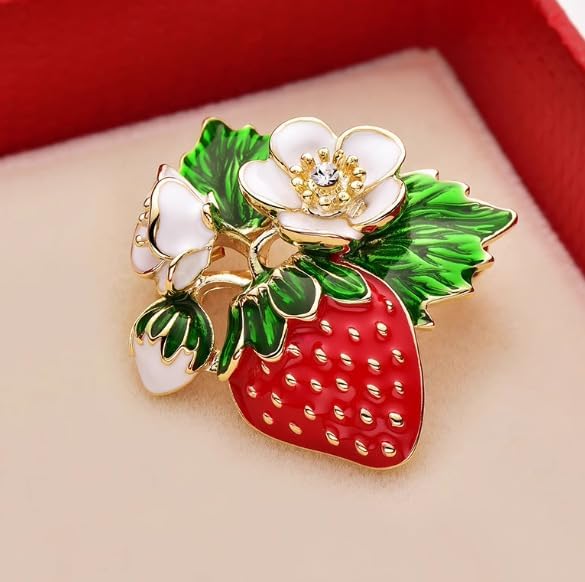 Enamel Fruit Strawberry Brooch Pin for Women Cute Sweet Red Strawberry with White Flower Green Leaf Brooch Weddings Party Accessories - Image 8