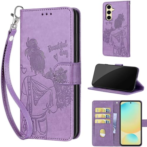Étui Samsung Galaxy S24 FE avec fentes pour cartes et support en cuir PU gaufré