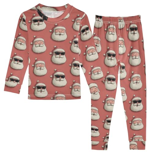 Pajama Sets Long Sleeve Santa Claus Faces Pattern Soft Comfy Sleepwear 2 Piece PJS 3-8T