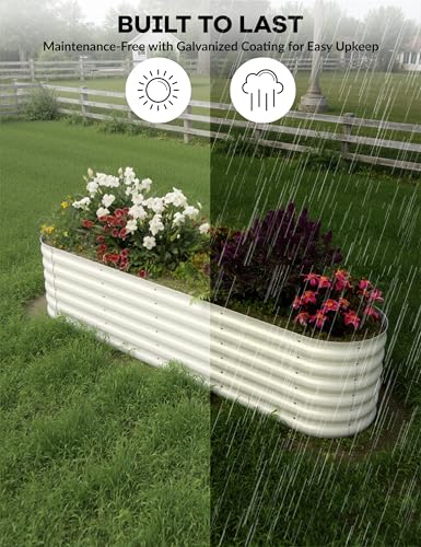 8x2x1.5ft Galvanized Raised Garden Bed - 18“ Tall Metal Planter Box for Vegetables, Flowers, Herbs, Rust-Resistant Outdoor Garden Box, Easy Assembly Raised Beds for Gardening, Beige