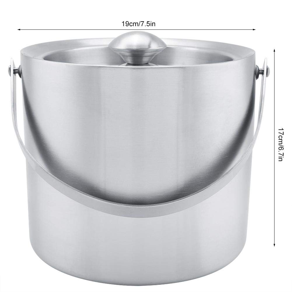 Seau à Glace Isotherme Double Paroi en Acier Inoxydable avec Couvercle Ustensiles pour Bar et Vin (3L)