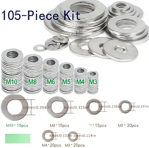 304 Stainless Steel Flat Washers 80Pcs Assortment, Multi-Size M2 to M6 Kit for Small Projects, Home Repair, Electronics, Furniture & Bicycle Maintenance Hardware Essentials - 2