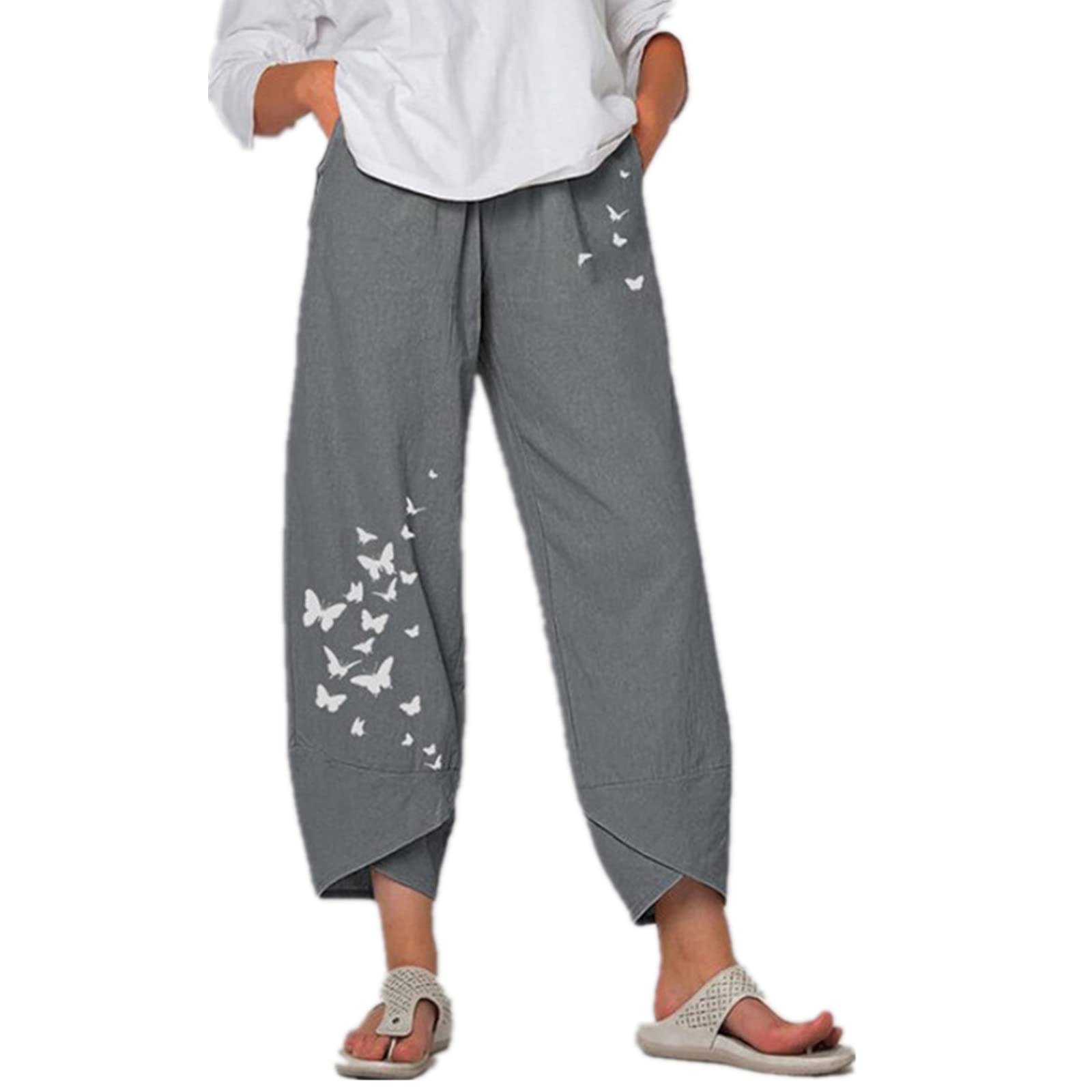 Solid Color Straight Wide Leg Pants Womens high Waist Loose and Thin Casual Fashion Trousers M Gray 1