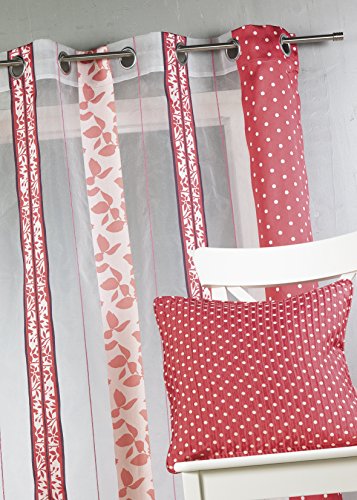 Home Maison HM6933302 Voilage à Rayures Verticales Organza Jacquard Polyester Framboise 140 x 260 cm