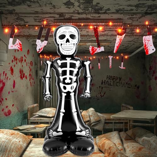 Image of Rozi Decoration Skeleton Foil Balloon Halloween Theme Set of 1 Pc | Decorations Scary for Home, Black and White